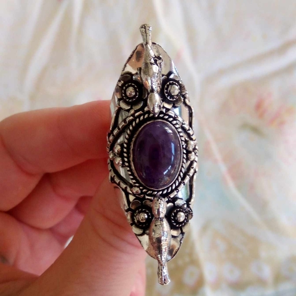 ❤ Sterling silver Amethyst Bird Sparrow Big Statement Ring sz 7.5 - Picture 5 of 5